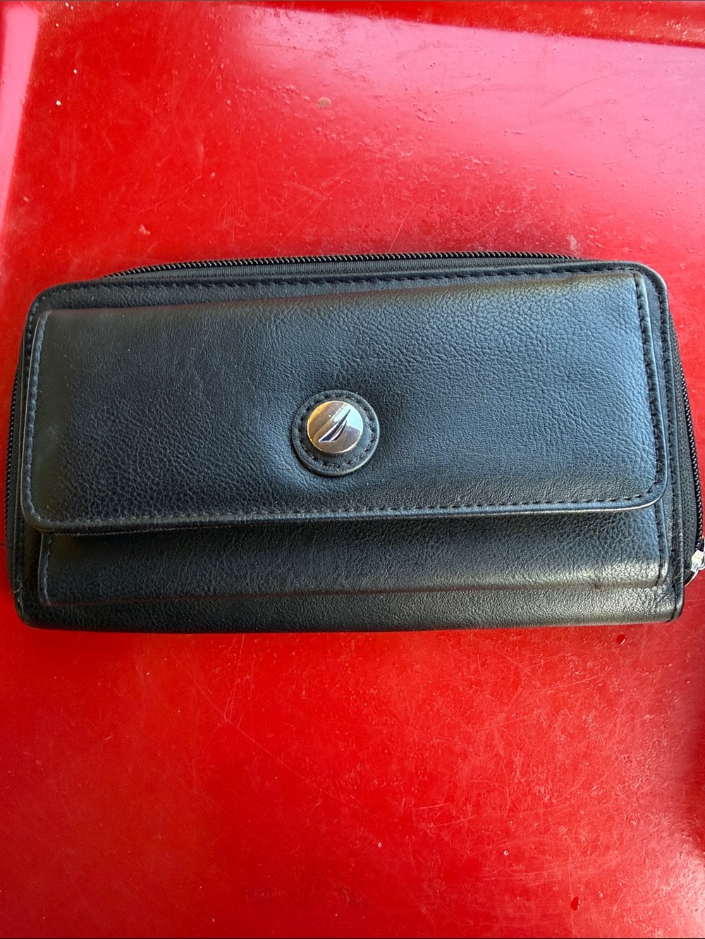 Nautica Black Zip-Around Leather Clutch Wallet